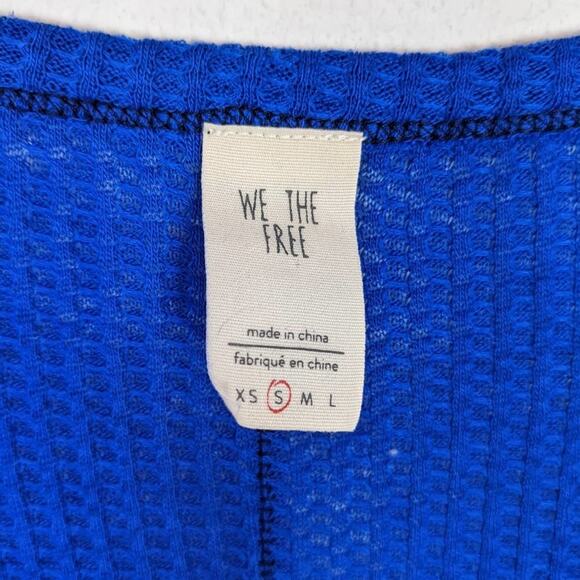 Free People We The Free Sapphire Blue Dahlia Waffle Knit Bell Sleeve Top - Picture 6 of 10